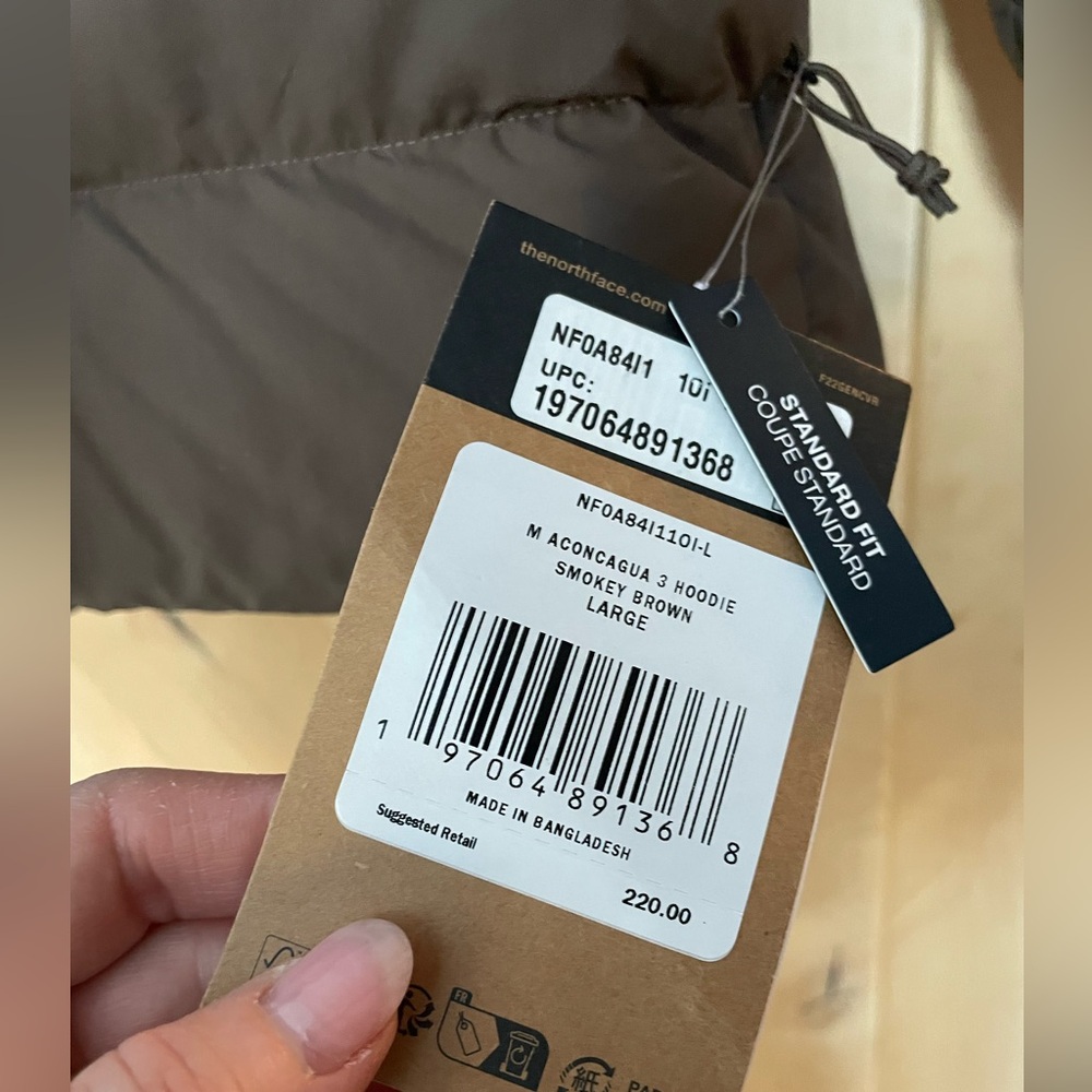 Men’s The North Face Aconcagua 3 Hoodie Puffer Jacket Smokey Brown size L - Picture 7 of 10